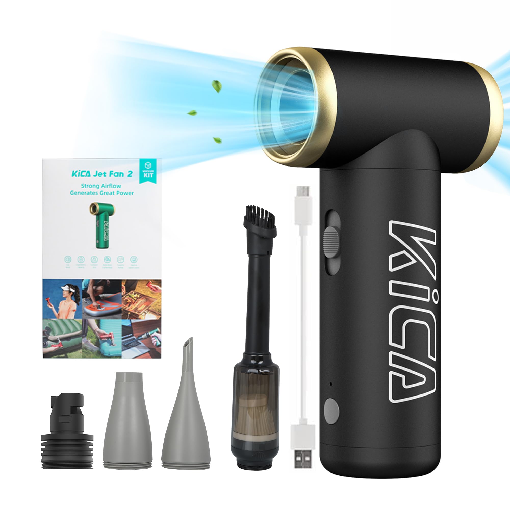 منفاخ تنظيف KiCA Jet Fan 2 مع ملحقات الشفط - أسود