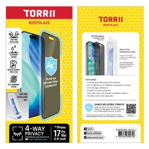 واقي شاشة Torrii Bodyglass خصوصية رباعية لآيفون 17 برو ماكس